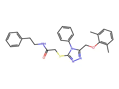 2-({5-[(2,6-dimethylphenoxy)methyl]-4-phenyl-4H-1,2,4-triazol-3-yl}sulfanyl)-N-(2-phenylethyl)acetamide structure