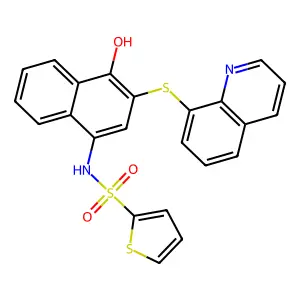 N-(4-hydroxy-3-quinolin-8-ylsulfanylnaphthalen-1-yl)thiophene-2-sulfonamide structure