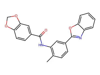 N-[5-(1,3-benzoxazol-2-yl)-2-methylphenyl]-1,3-benzodioxole-5-carboxamide structure