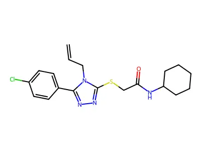 2-[[5-(4-chlorophenyl)-4-prop-2-enyl-1,2,4-triazol-3-yl]sulfanyl]-N-cyclohexylacetamide structure