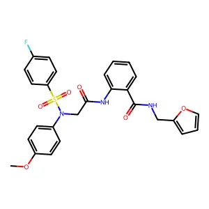 2-[[2-(N-(4-fluorophenyl)sulfonyl-4-methoxyanilino)acetyl]amino]-N-(furan-2-ylmethyl)benzamide structure