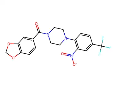 1,3-benzodioxol-5-yl-[4-[2-nitro-4-(trifluoromethyl)phenyl]piperazin-1-yl]methanone structure
