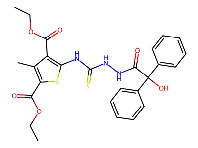 diethyl 5-(2-(2-hydroxy-2,2-diphenylacetyl)hydrazinecarbothioamido)-3-methylthiophene-2,4-dicarboxylate structure