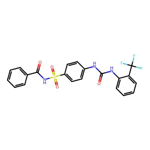 N-[4-[[2-(trifluoromethyl)phenyl]carbamoylamino]phenyl]sulfonylbenzamide structure