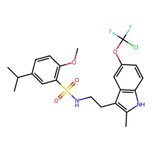 N-{2-[5-(chlorodifluoromethoxy)-2-methyl-1H-indol-3-yl]ethyl}-2-methoxy-5-(propan-2-yl)benzene-1-sulfonamide structure