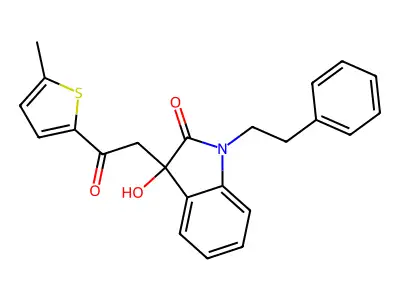 3-hydroxy-3-[2-(5-methylthiophen-2-yl)-2-oxoethyl]-1-(2-phenylethyl)-1,3-dihydro-2H-indol-2-one structure