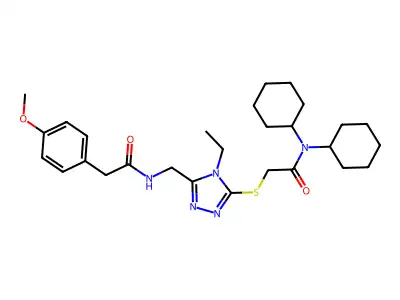 N,N-dicyclohexyl-2-{[4-ethyl-5-({[(4-methoxyphenyl)acetyl]amino}methyl)-4H-1,2,4-triazol-3-yl]sulfanyl}acetamide structure