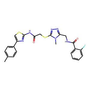 2-fluoro-N-({4-methyl-5-[(2-{[4-(4-methylphenyl)-1,3-thiazol-2-yl]amino}-2-oxoethyl)sulfanyl]-4H-1,2,4-triazol-3-yl}methyl)benzamide structure