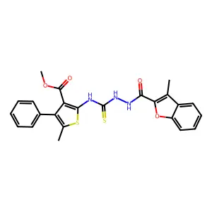 methyl 5-methyl-2-(2-(3-methylbenzofuran-2-carbonyl)hydrazinecarbothioamido)-4-phenylthiophene-3-carboxylate structure