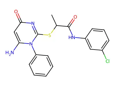 2-(6-amino-4-oxo-1-phenylpyrimidin-2-yl)sulfanyl-N-(3-chlorophenyl)propanamide structure