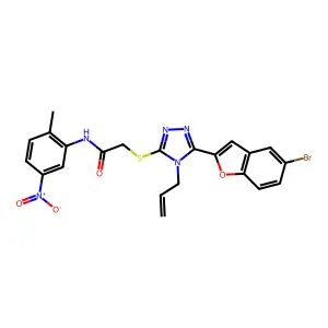 2-[[5-(5-bromo-1-benzofuran-2-yl)-4-prop-2-enyl-1,2,4-triazol-3-yl]sulfanyl]-N-(2-methyl-5-nitrophenyl)acetamide structure