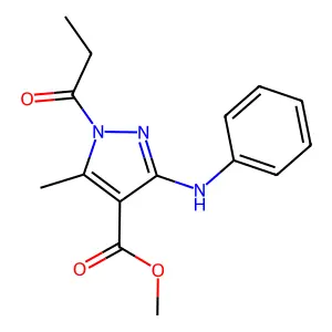Methyl 3-anilino-5-methyl-1-propanoyl-1H-pyrazole-4-carboxylate structure