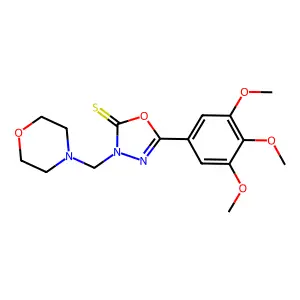 3-(Morpholin-4-ylmethyl)-5-(3,4,5-trimethoxyphenyl)-1,3,4-oxadiazole-2-thione structure