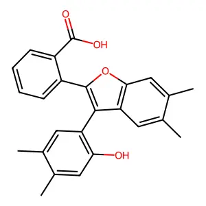 2-[3-(2-Hydroxy-4,5-dimethylphenyl)-5,6-dimethyl-1-benzofuran-2-yl]benzoic acid structure