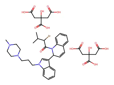 Quinoline, 1,2-dihydro-1-(2-bromo-3-methyl-1-oxobutyl)-2-(1-(3-(4-methyl-1-piperazinyl)propyl)-1H-indol-3-yl)-, 2-hydroxy-1,2,3-propanetricarboxylate (1:2) structure