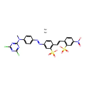 Benzenesulfonic acid, 5-[[4-[(4,6-dichloro-1,3,5-triazin-2-yl)methylamino]phenyl]azo]-2-[2-(4-nitro-2-sulfophenyl)ethenyl]-, disodium salt structure