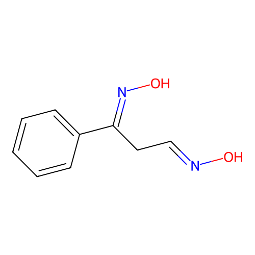 N-(3-hydroxyimino-1-phenylpropylidene)hydroxylamine structure