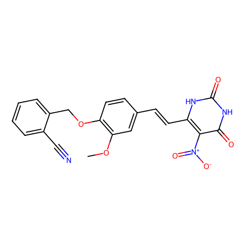 (E)-2-((2-methoxy-4-(2-(5-nitro-2,6-dioxo-1,2,3,6-tetrahydropyrimidin-4-yl)vinyl)phenoxy)methyl)benzonitrile structure