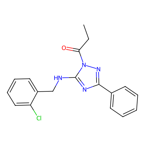 1-(5-((2-chlorobenzyl)amino)-3-phenyl-1H-1,2,4-triazol-1-yl)propan-1-one structure