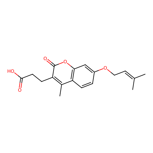 3-(4-methyl-7-((3-methylbut-2-en-1-yl)oxy)-2-oxo-2H-chromen-3-yl)propanoic acid structure