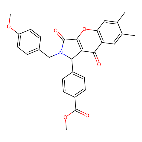 methyl 4-[2-(4-methoxybenzyl)-6,7-dimethyl-3,9-dioxo-1,2,3,9-tetrahydrochromeno[2,3-c]pyrrol-1-yl]benzoate structure