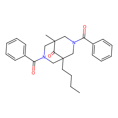 3,7-Dibenzoyl-1-butyl-5-methyl-3,7-diazabicyclo[3.3.1]nonan-9-one structure