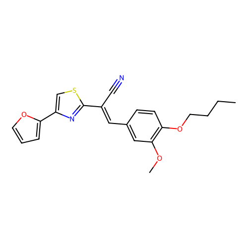 (E)-3-(4-butoxy-3-methoxyphenyl)-2-[4-(furan-2-yl)-1,3-thiazol-2-yl]prop-2-enenitrile structure
