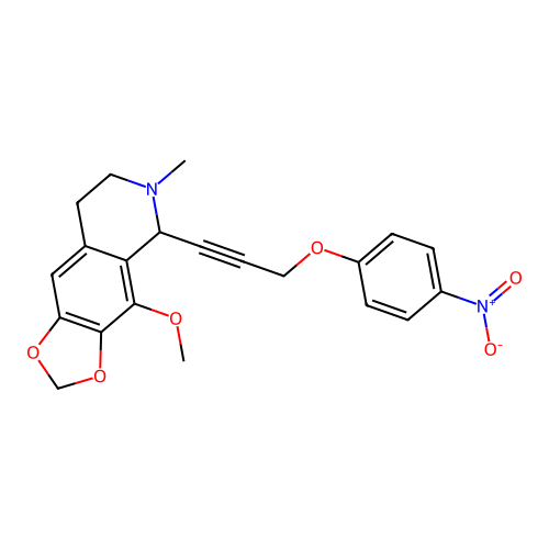 4-methoxy-6-methyl-5-(3-(4-nitrophenoxy)prop-1-yn-1-yl)-5,6,7,8-tetrahydro-[1,3]dioxolo[4,5-g]isoquinoline structure