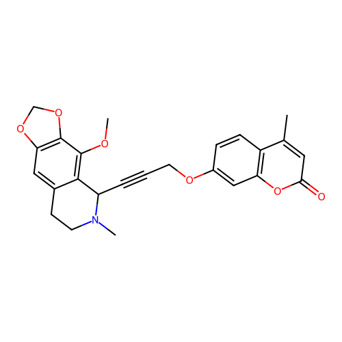 7-((3-(4-methoxy-6-methyl-5,6,7,8-tetrahydro-[1,3]dioxolo[4,5-g]isoquinolin-5-yl)prop-2-yn-1-yl)oxy)-4-methyl-2H-chromen-2-one structure