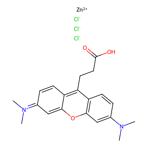 Zinc [9-(2-carboxyethyl)-6-dimethylamino-xanthen-3-ylidene]-dimethyl-azanium Trichloride structure