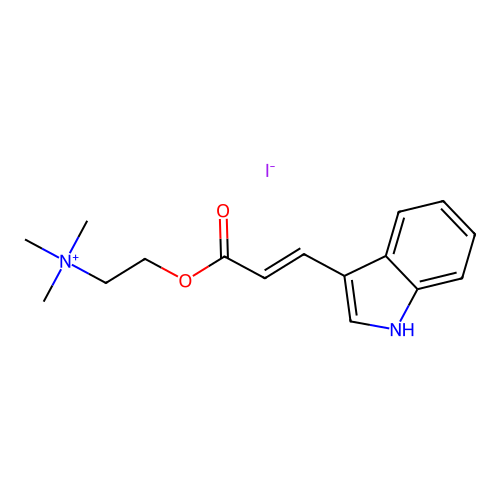 beta-Dimethylaminoethyl trans-beta-(3-indolyl)acrylate methiodide structure