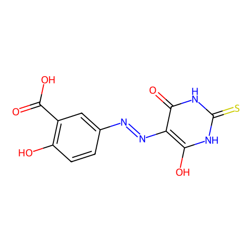 5-[2-(4,6-dioxo-2-sulfanylidene-1,3-diazinan-5-ylidene)hydrazinyl]-2-hydroxy-benzoic Acid structure