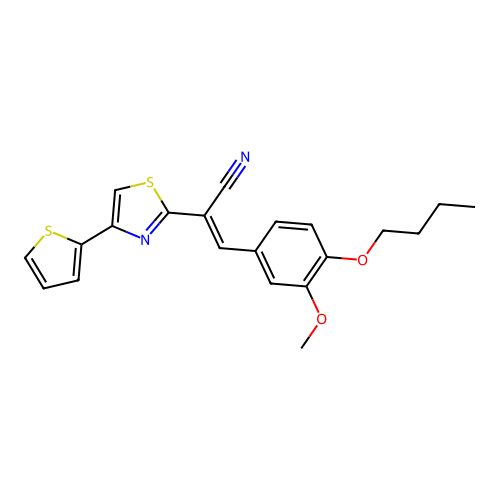 (E)-3-(4-butoxy-3-methoxyphenyl)-2-(4-thiophen-2-yl-1,3-thiazol-2-yl)prop-2-enenitrile structure