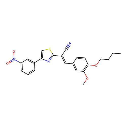 (E)-3-(4-butoxy-3-methoxyphenyl)-2-[4-(3-nitrophenyl)-1,3-thiazol-2-yl]prop-2-enenitrile structure
