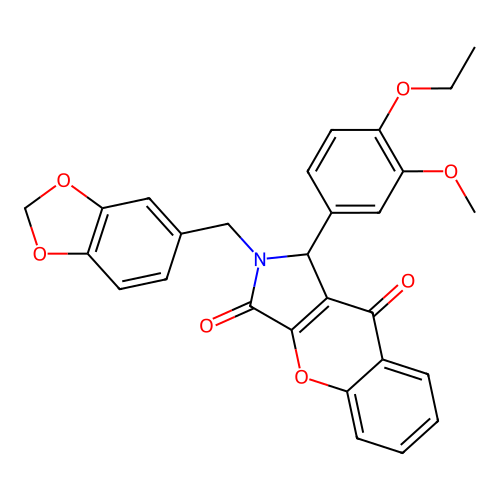 2-(1,3-benzodioxol-5-ylmethyl)-1-(4-ethoxy-3-methoxyphenyl)-1,2-dihydrochromeno[2,3-c]pyrrole-3,9-dione structure