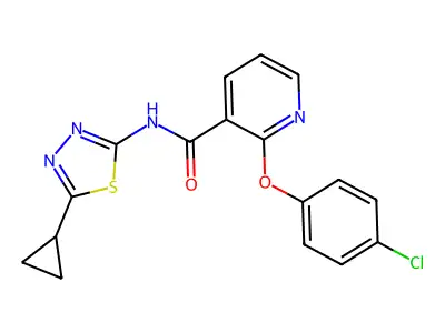 2-(4-chlorophenoxy)-N-(5-cyclopropyl-1,3,4-thiadiazol-2-yl)nicotinamide structure