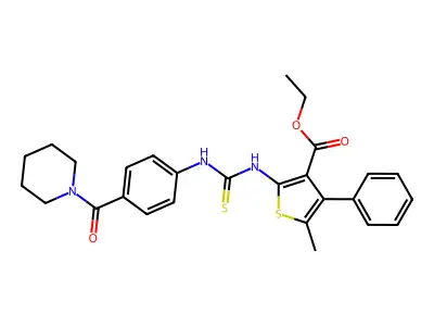 ethyl 5-methyl-4-phenyl-2-({[4-(piperidin-1-ylcarbonyl)phenyl]carbamothioyl}amino)thiophene-3-carboxylate structure