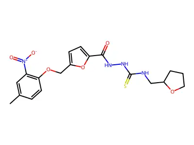 1-[[5-[(4-methyl-2-nitrophenoxy)methyl]furan-2-carbonyl]amino]-3-(oxolan-2-ylmethyl)thiourea structure