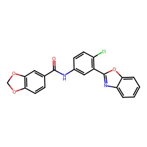 N-[3-(1,3-benzoxazol-2-yl)-4-chlorophenyl]-1,3-benzodioxole-5-carboxamide structure
