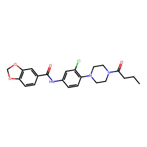 N-[4-(4-butanoylpiperazin-1-yl)-3-chlorophenyl]-1,3-benzodioxole-5-carboxamide structure
