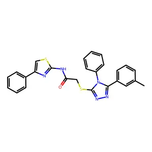 2-[[5-(3-methylphenyl)-4-phenyl-1,2,4-triazol-3-yl]sulfanyl]-N-(4-phenyl-1,3-thiazol-2-yl)acetamide structure