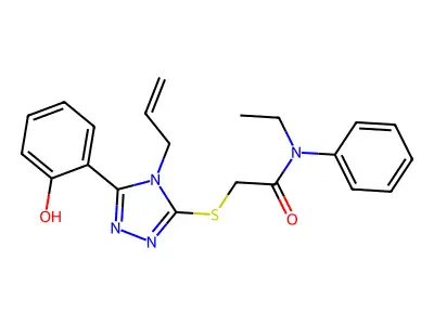 2-((4-allyl-5-(2-hydroxyphenyl)-4H-1,2,4-triazol-3-yl)thio)-N-ethyl-N-phenylacetamide structure