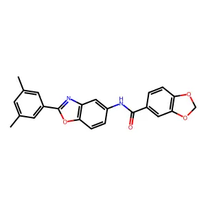 N-[2-(3,5-dimethylphenyl)-1,3-benzoxazol-5-yl]-1,3-benzodioxole-5-carboxamide structure