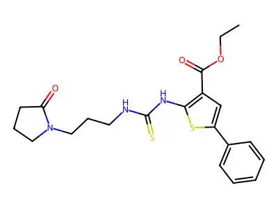 ethyl 2-(3-(3-(2-oxopyrrolidin-1-yl)propyl)thioureido)-5-phenylthiophene-3-carboxylate structure
