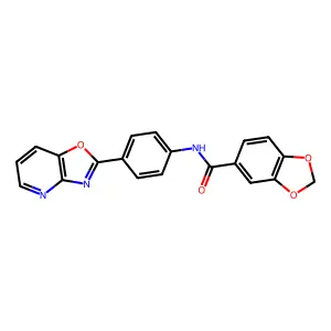 N-[4-([1,3]oxazolo[4,5-b]pyridin-2-yl)phenyl]-1,3-benzodioxole-5-carboxamide structure