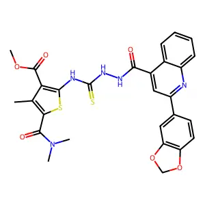 methyl 2-(2-(2-(benzo[d][1,3]dioxol-5-yl)quinoline-4-carbonyl)hydrazinecarbothioamido)-5-(dimethylcarbamoyl)-4-methylthiophene-3-carboxylate structure