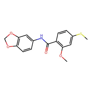 N-1,3-benzodioxol-5-yl-2-methoxy-4-(methylthio)benzamide structure