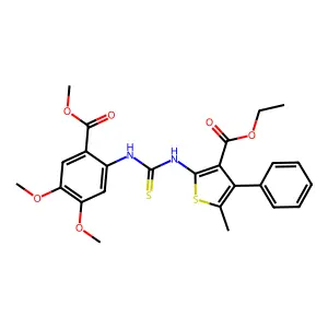 ethyl 2-({[4,5-dimethoxy-2-(methoxycarbonyl)phenyl]carbamothioyl}amino)-5-methyl-4-phenylthiophene-3-carboxylate structure