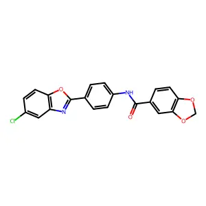N-[4-(5-chloro-1,3-benzoxazol-2-yl)phenyl]-1,3-benzodioxole-5-carboxamide structure