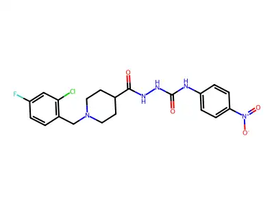 1-[[1-[(2-chloro-4-fluorophenyl)methyl]piperidine-4-carbonyl]amino]-3-(4-nitrophenyl)urea structure